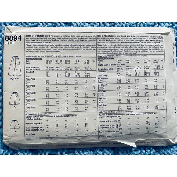 Simplicity 8894 blouse pants shorts pattern - Picture 3 of 5